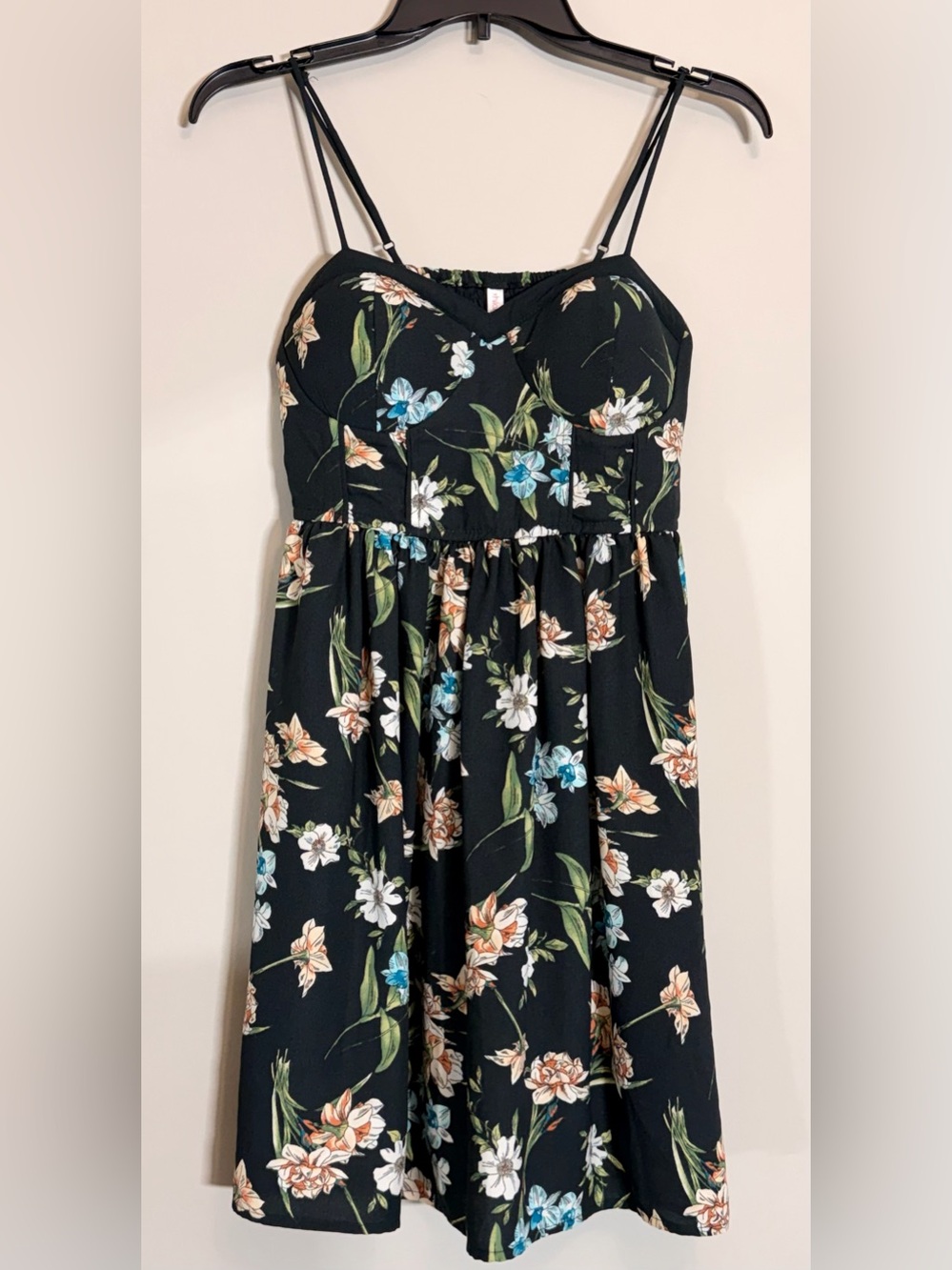 Xhilaration Black Floral Bustier Sundress Size Small Smocked Back Cottagecore